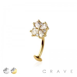 MULTI CZ FLOWER TOP 316L SURGICAL STEEL THREADLESS FLOATING BELLY BUTTON RING 